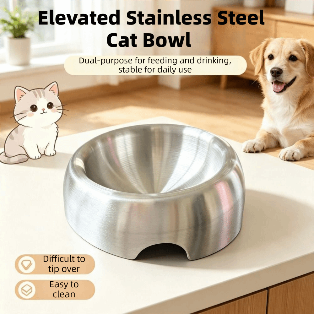 Elevated Ceramic Cat Bowls Tilted Food - 304 Paslanmaz Çelikten Yapılmış, Yükseltilmiş, Eğik