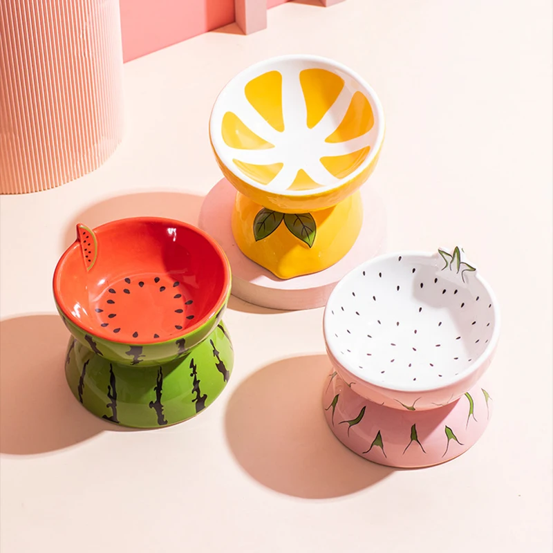 Elevated Ceramic Cat Bowls Tilted Food - Yüksek Seviyede Meyve Temalı Seramik Evcil