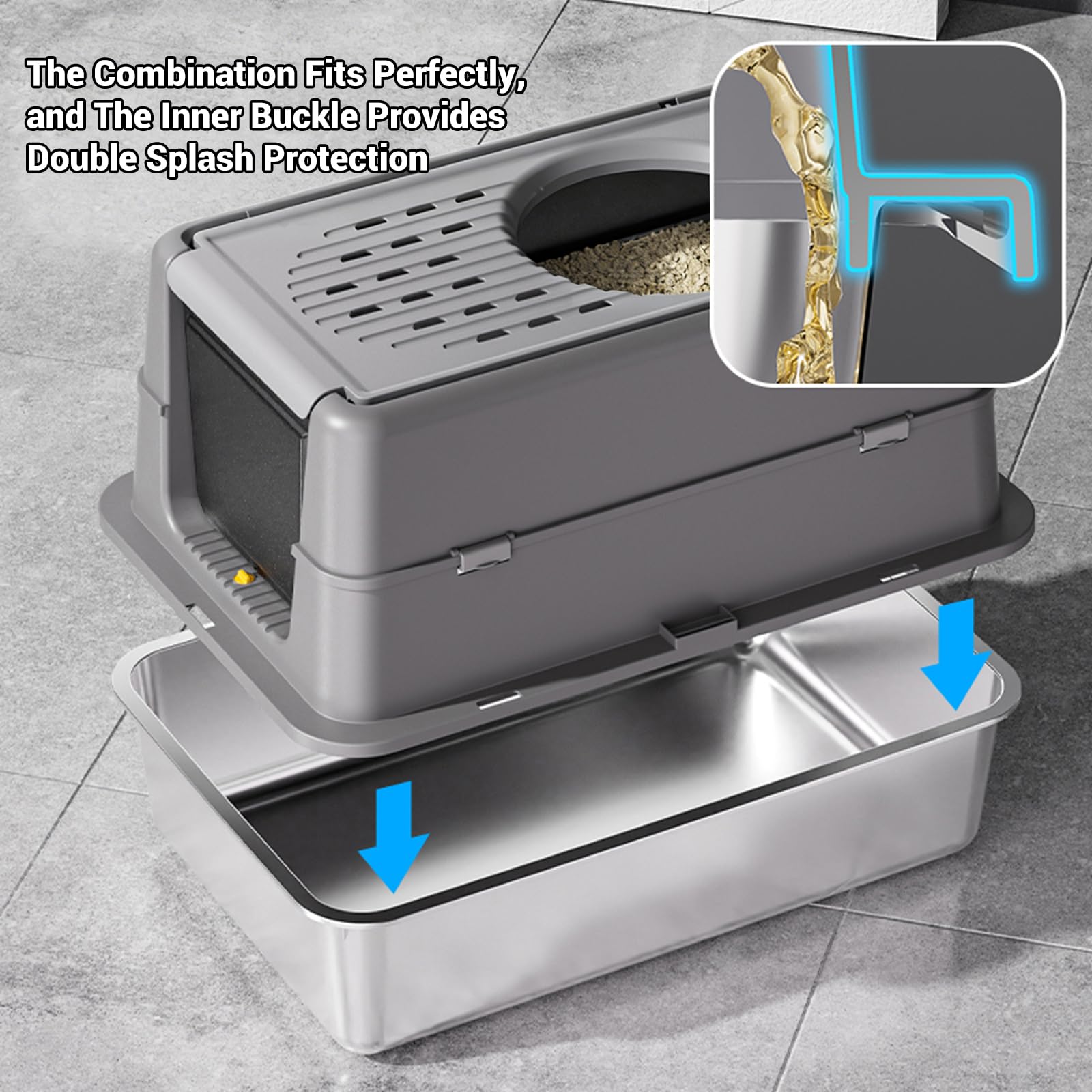Self Cleaning Cat Litter Box Automatic - Yüksek Kenarlı Paslanmaz Çelik Kedi Tuvaleti