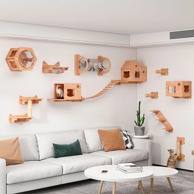 Cat Wall Climbing Shelves Hammock Wooden - Duvara Monte Kedi Hamak Yatağı, Evcil