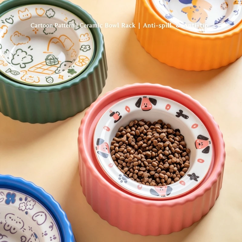 Elevated Ceramic Cat Bowls Tilted Food - Yüksek Seramik Evcil Hayvan Mama Kabı,