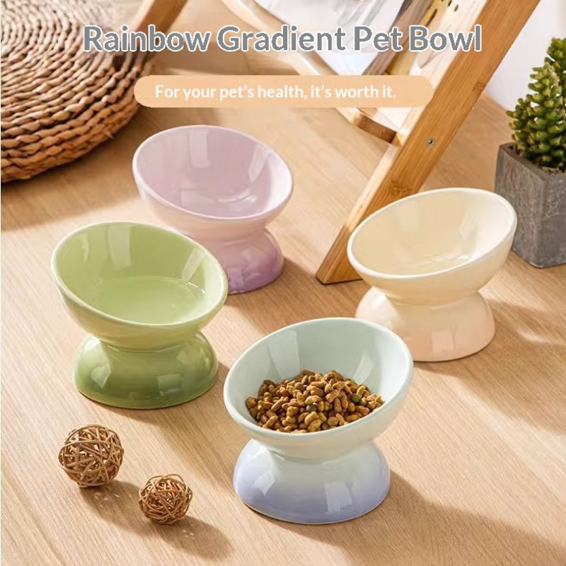 Elevated Ceramic Cat Bowls Tilted Food - Seramik Yüksek Kedi Mama Kapları Eğimli