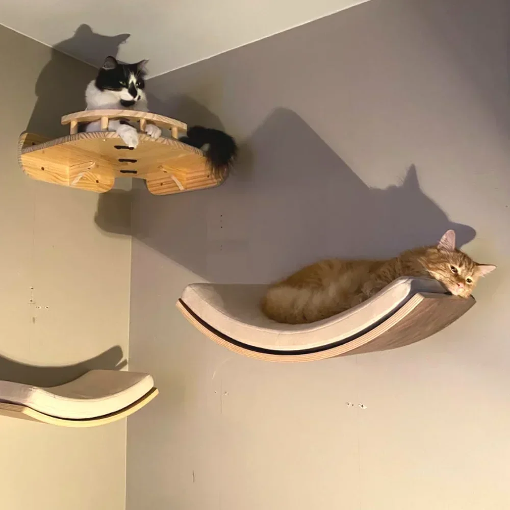 Cat Wall Climbing Shelves Hammock Wooden - Ahşap Kedi Ağacı, Kedi Duvarı Mobilyası,