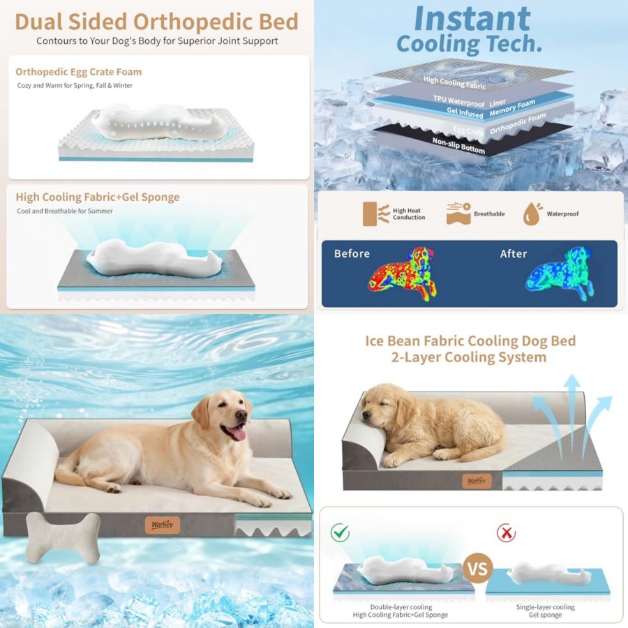 Orthopedic Memory Foam Dog Bed Washable - Soğutucu Jel Hafızalı Köpüklü Köpek Yatağı,