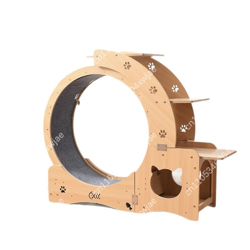 Cat Running Wheel Exercise Treadmill - Ahşap Kedi Ağacı Egzersiz Tekerleği Sessiz