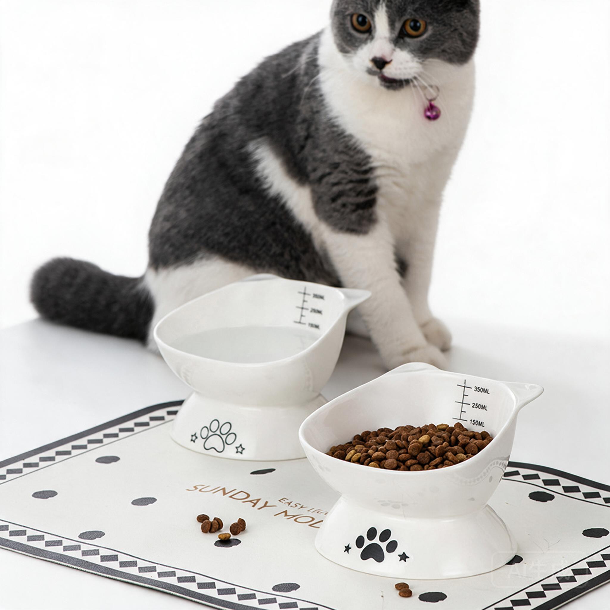 Elevated Ceramic Cat Bowls Tilted Food - Yükseltilmiş, Eğimli Seramik Kedi Mama Kabı,