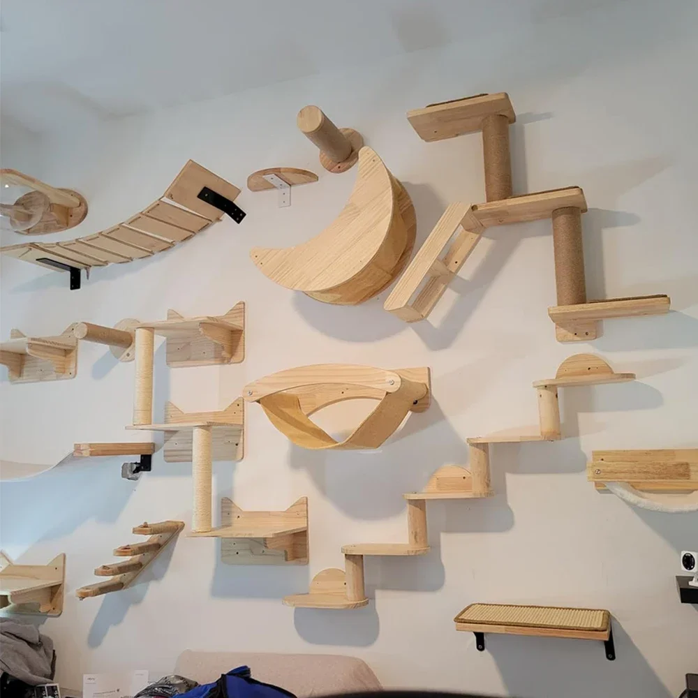 Cat Wall Climbing Shelves Hammock Wooden - Duvara Monte Edilebilen Kedi Tırmanma Rafı,
