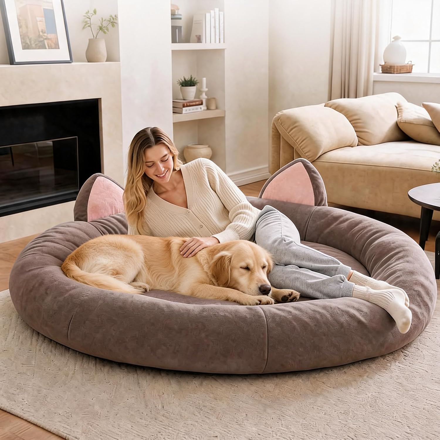 Orthopedic Memory Foam Dog Bed Washable - XXL Yuvarlak Köpek Yatağı, 9,8 inç